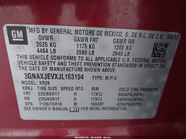 3GNAXJEVXJL163194 Chevrolet lyx - direct injection, vvt, fgt, turbo, alum, gen1