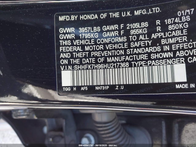 SHHFK7H96HU217368 Honda l15ba