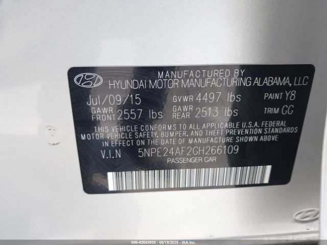 5NPE24AF2GH266109 Hyundai dohc gdi theta-ii
