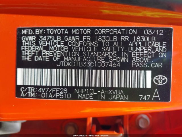 2012 TOYOTA PRIUS C JTDKDTB33C1007464 Photo 8