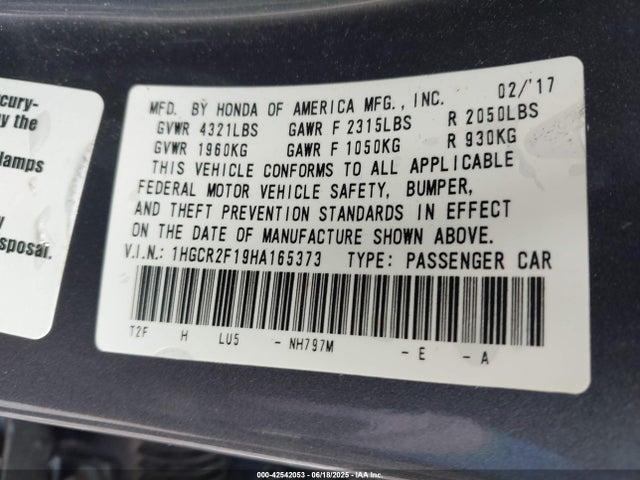 1HGCR2F19HA165373 Honda k24w1
