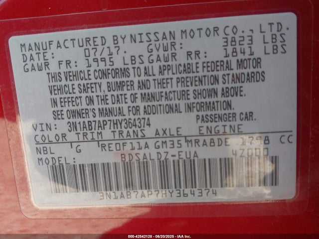 3N1AB7AP7HY364374 Nissan Sentra