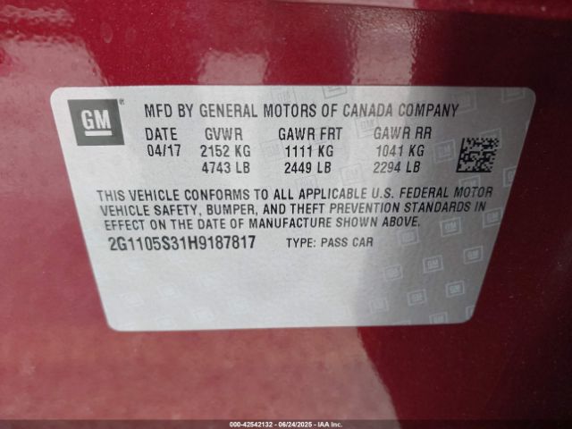 2G1105S31H9187817 Chevrolet lfx - sidi: spark ignited direct injection, vvt, e85 max, alum