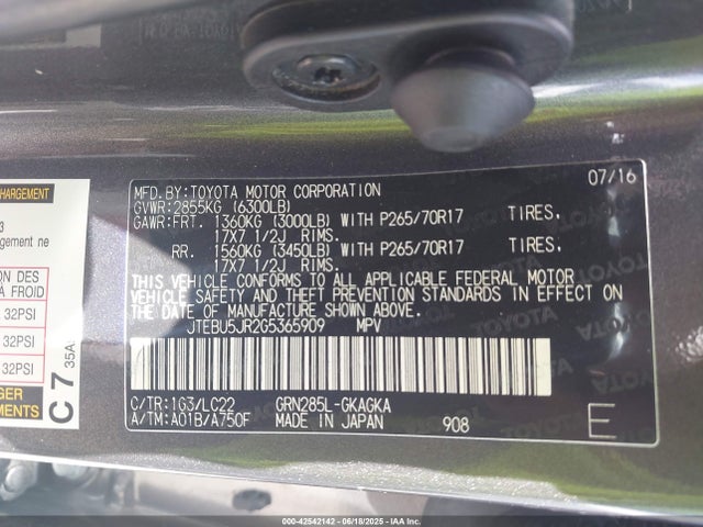 JTEBU5JR2G5365909 Toyota 1gr-fe