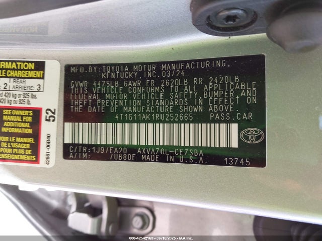 4T1G11AK1RU252665 Toyota a25a-fks