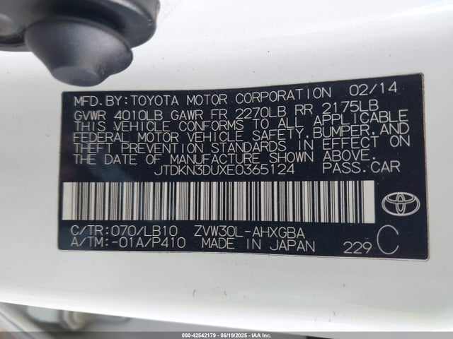 JTDKN3DUXE0365124 Toyota 2zr-fxe+3jm