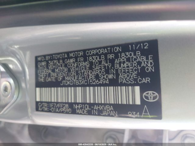 2012 TOYOTA PRIUS C JTDKDTB3XC1526494 Photo 8