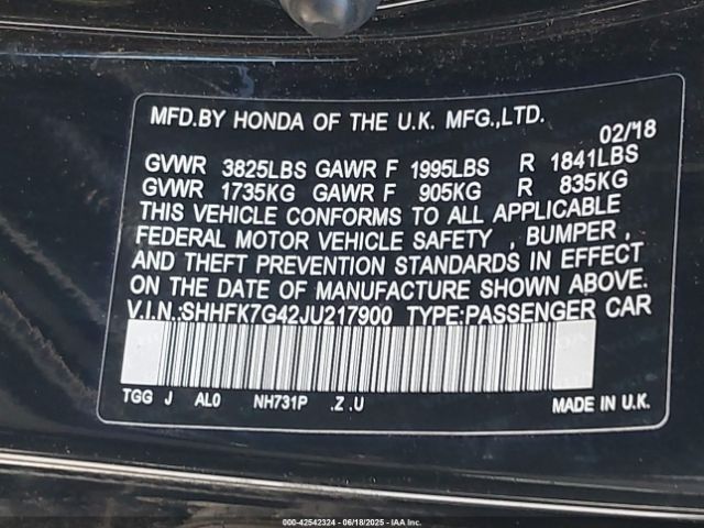 2018 HONDA CIVIC SHHFK7G42JU217900 Photo 8