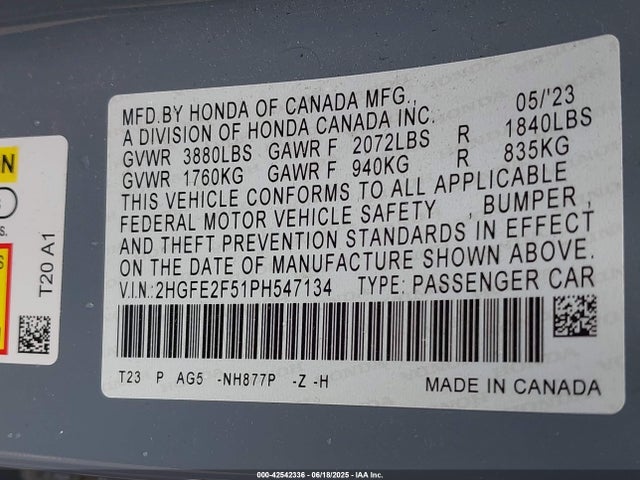 Honda k20c2 2023 2HGFE2F51PH547134 Image 9