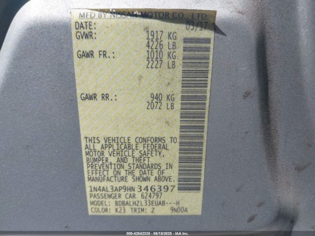 1N4AL3AP9HN346397 Nissan Altima