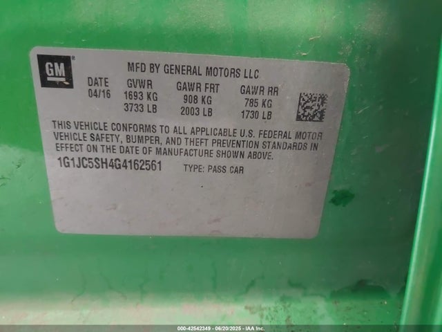 1G1JC5SH4G4162561 Chevrolet luw - e85 max