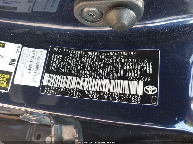 5YFS4MCE8NP116913 Toyota m20a-fks