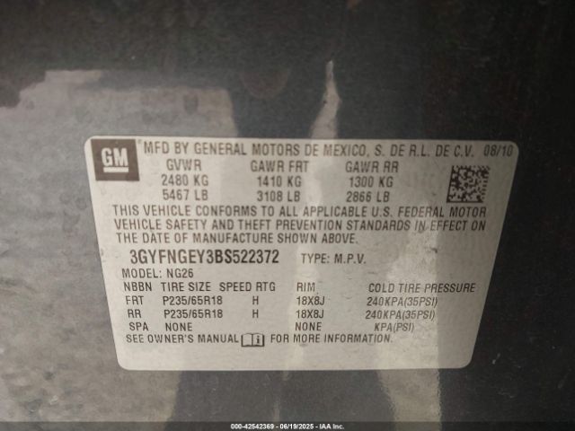 2011 CADILLAC SRX 3GYFNGEY3BS522372 Photo 8