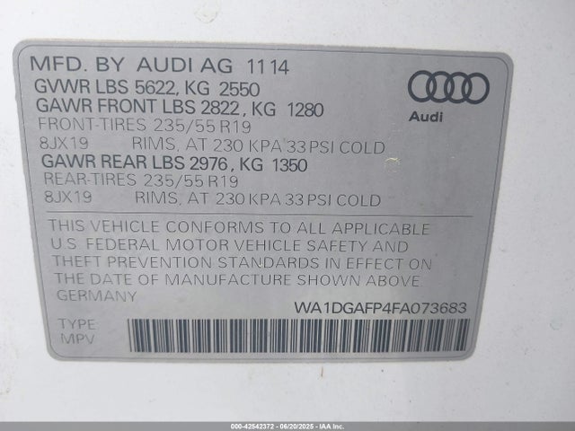 WA1DGAFP4FA073683 Audi 3.0t