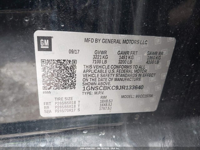 1GNSCBKC9JR133640 Chevrolet l83 - spark ignited direct injection, variable valve timing, afm, e85 max, alum