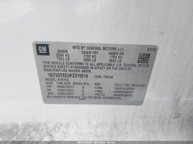2015 GMC SIERRA 1500 1GTV2TEC0FZ370518 Photo 8