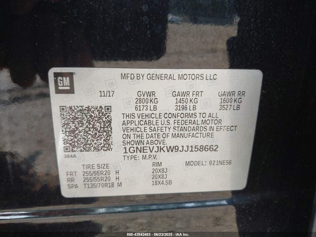 1GNEVJKW9JJ158662 Chevrolet lfy - spark ignited direct injection, atss, gen 1