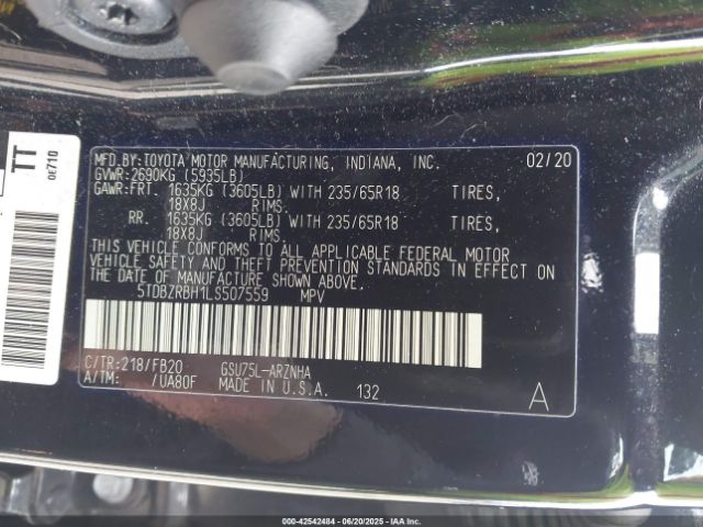2020 TOYOTA HIGHLANDER 5TDBZRBH1LS507559 Photo 8