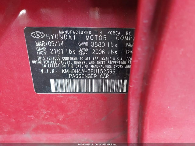 KMHDH4AH3EU152596 Hyundai dohc gdi nu