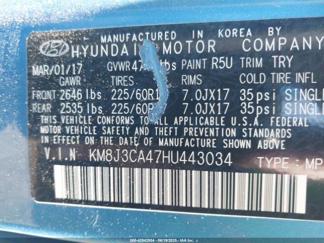 2017 HYUNDAI TUCSON KM8J3CA47HU443034 Photo 8