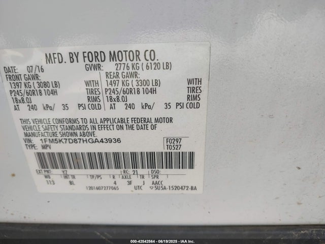 1FM5K7D87HGA43936 Ford 3.5l ti-vct