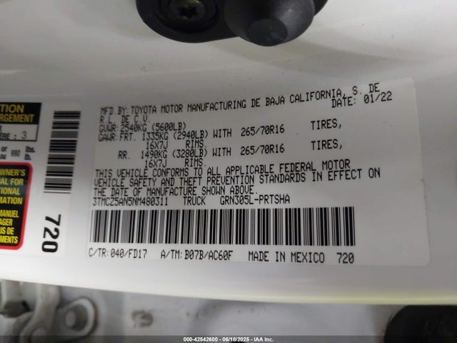 3TMCZ5AN5NM480311 Toyota 2gr-fks