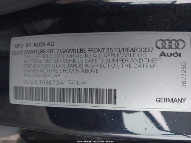 2003 AUDI A4 WAULT68E73A174196 Photo 8