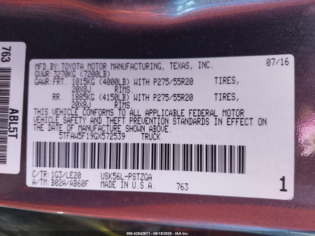 5TFAW5F19GX572539 Toyota 3ur-fbe