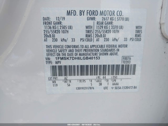 1FMSK7DH6LGB40153 Ford Explorer