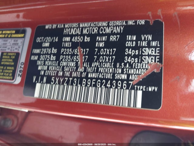 5XYZT3LB9FG243967 Hyundai dohc gdi theta ii