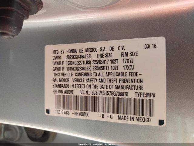 3CZRM3H57GG706878 Honda k24w9/k24v1
