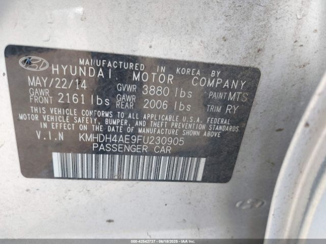 KMHDH4AE9FU230905 Hyundai dohc mpi nu
