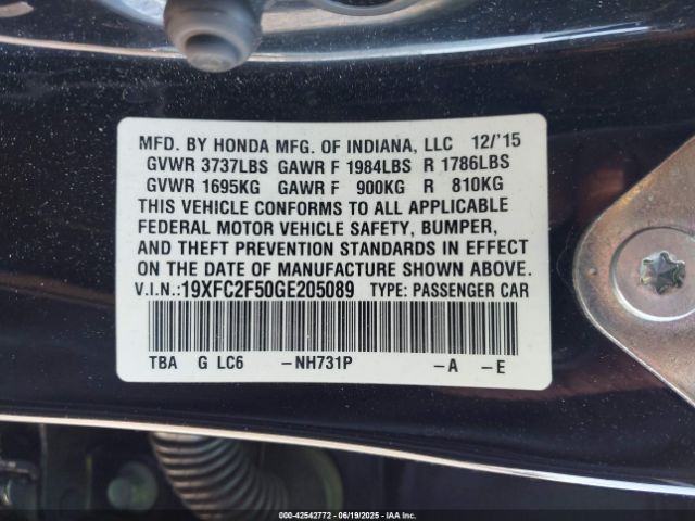 2016 HONDA CIVIC 19XFC2F50GE205089 Photo 8