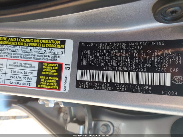 4T1B11HK9KU756290 Toyota a25a-fks