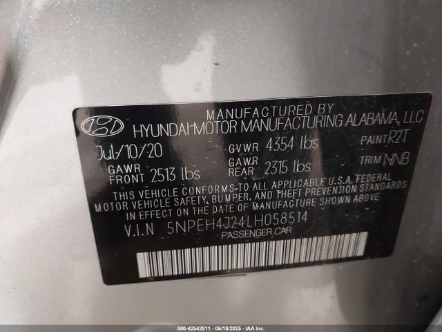 5NPEH4J24LH058514 Hyundai t-gdi gamma ii