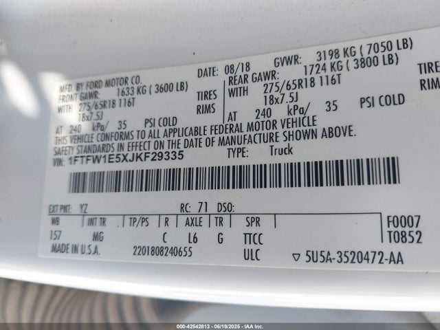 Ford 5.0l 4v 2018 1FTFW1E5XJKF29335 Image 8