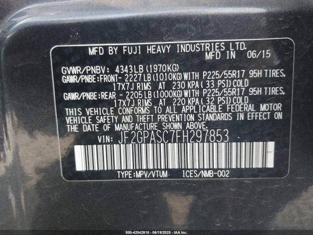 JF2GPASC7FH297853 Subaru 2.0l naturally aapirated