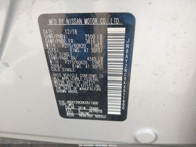 JN8AY2NC0KX511900 Nissan 2019