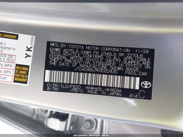 JTDADABU9R3022430 Toyota m20a-fxs