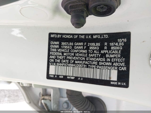 Honda l15ba 2017 SHHFK7H59HU205731 Image 9