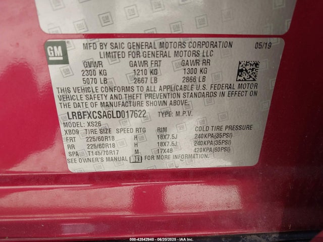 Buick lcv 2020 LRBFXCSA6LD017622 Image 9