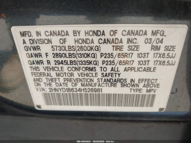 2004 ACURA MDX 2HNYD18634H526981 Photo 8