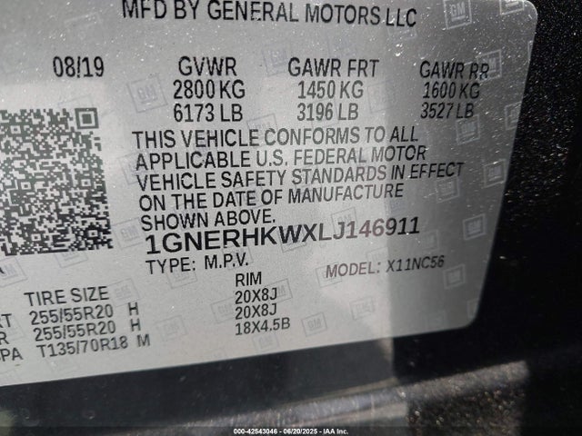 1GNERHKWXLJ146911 Chevrolet lfy - spark ignited direct injection, atss, gen 1