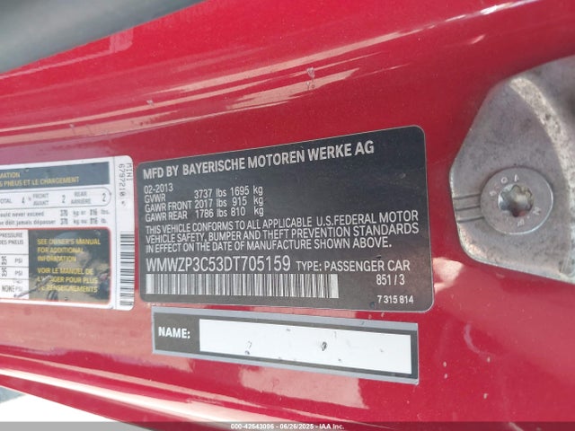 2013 MINI CONVERTIBLE WMWZP3C53DT705159 Photo 8