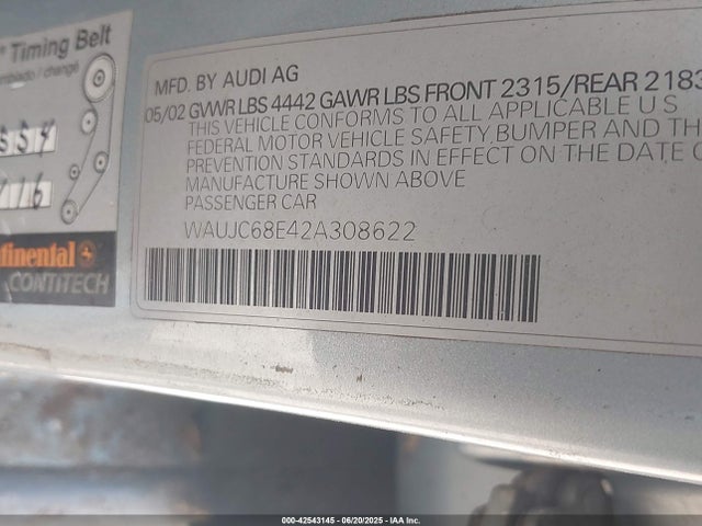 2002 AUDI A4 WAUJC68E42A308622 Photo 8