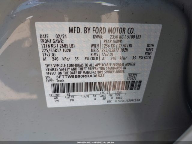 3FTTW8B90RRA38623 Ford ecoboost
