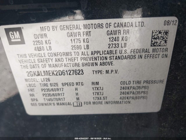 Продажа на аукционе авто 2013 Gmc Terrain Sle-1, vin: 2GKALMEK2D6127623, номер лота: 42543207