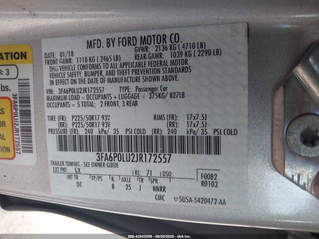 Ford 2.0l 4v atk hev 2018 3FA6P0LU2JR172557 Image 9