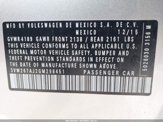 3VW267AJ2GM298451 Volkswagen Jetta