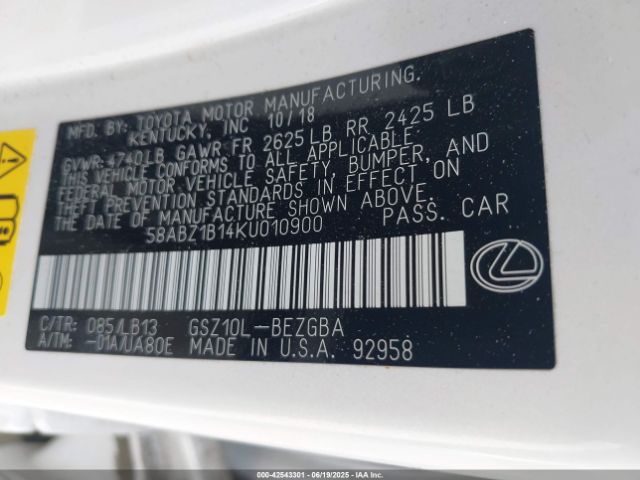 2019 LEXUS ES 350 58ABZ1B14KU010900 Photo 8